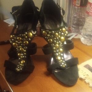 Steve Madden Black Heels with Gold Accents